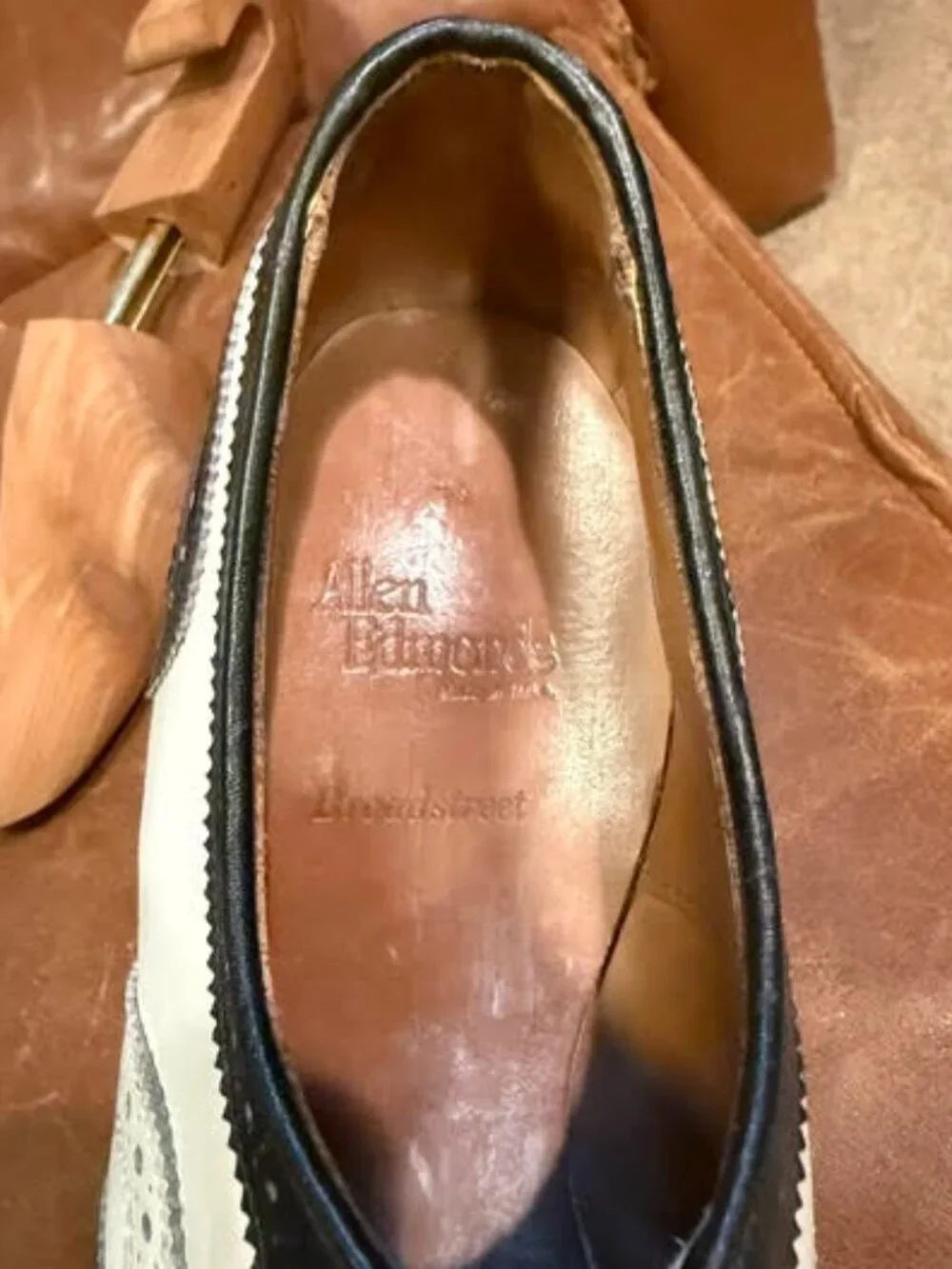 Allen Edmonds Broadstreet-style black-and-white spectator/wingtips